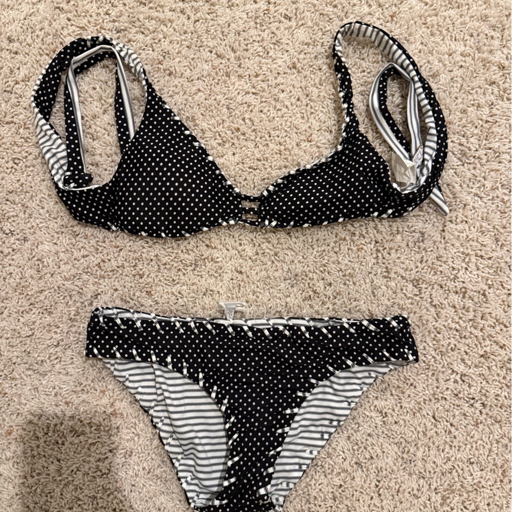 BCBGeneration Reversible Black and White Polka Dot Bikini